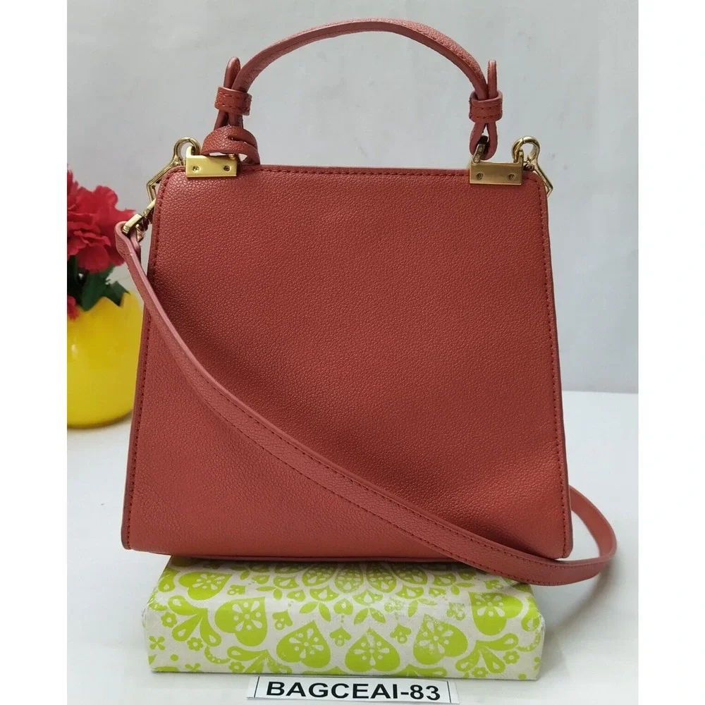 CHARLES & KEITH Orange Leather Pushlock Top Handle Satchel Crossbody Bag